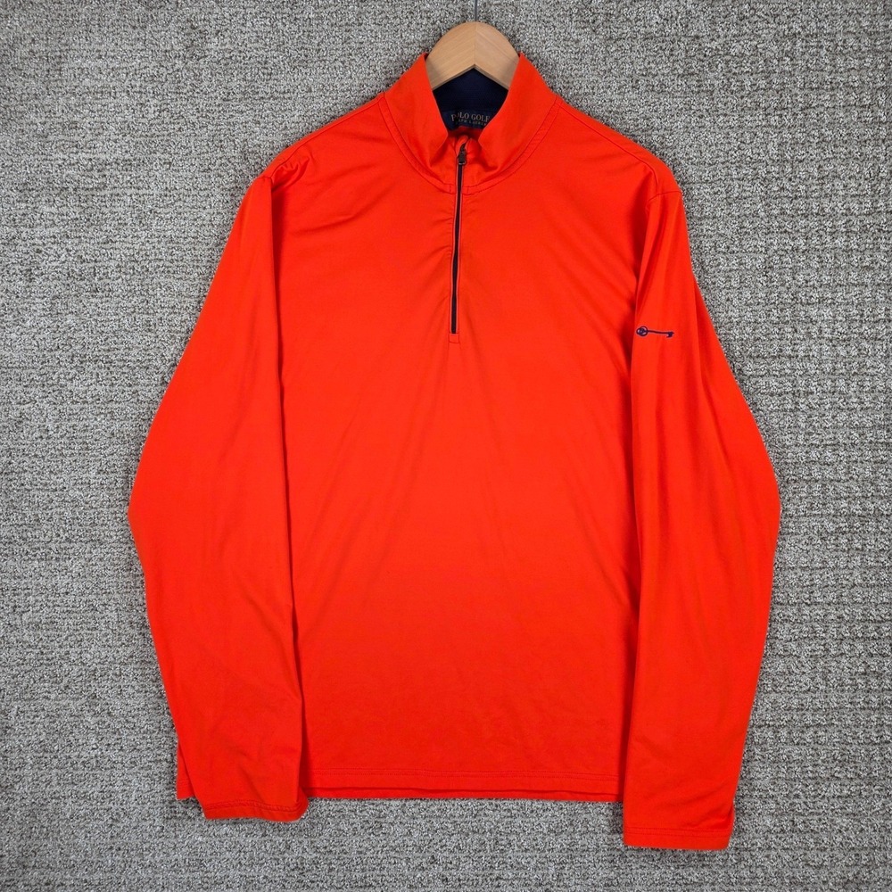 Polo Golf Ralph Lauren Mens XL Orange 1/4 Zip Long Sleeve Performance Pullover